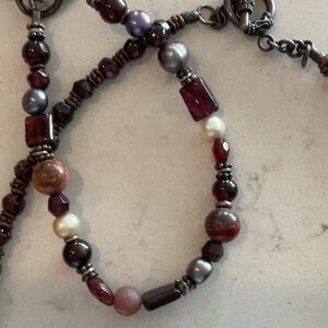 Genuine Beaded Garnet Pearl Necklace and Bracelet Set
